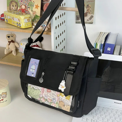 Japanese Harajuku School Bags for Teenage Girls New 2024 Transparent Itabag Crossbody Bag DIY Badges Display Plate Ita Bag