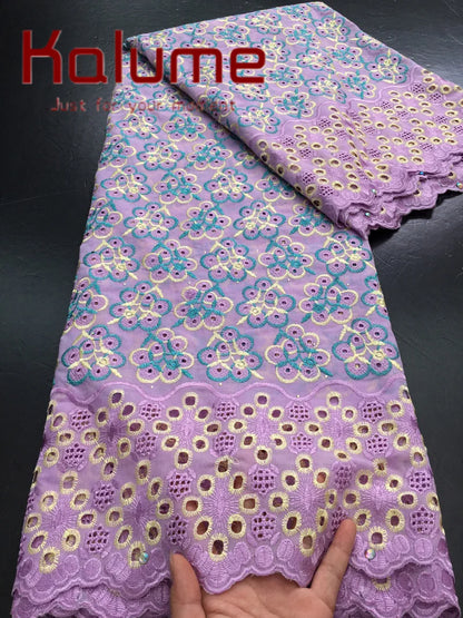 Kalume Lace 2025 African Cotton Lace Fabric High Quality Embroidered Stones Nigerian Swiss Voile Lace Fabric For Sewing F3580