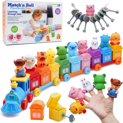 Montessori Farm Train Set for Toddlers Learning Counting, Matching & Sorting Fine Motor Skills,Preschool Toy Birthday Gift