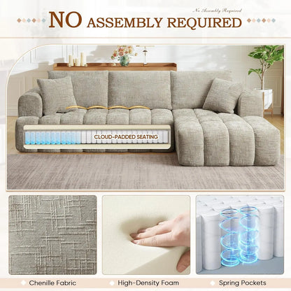 108" W Modular Sectionals Sofa,Cloud Boneless Couch with Chaise,Chenille Tufted Deep Seat L Shaped Couch,Modern Compression Foam