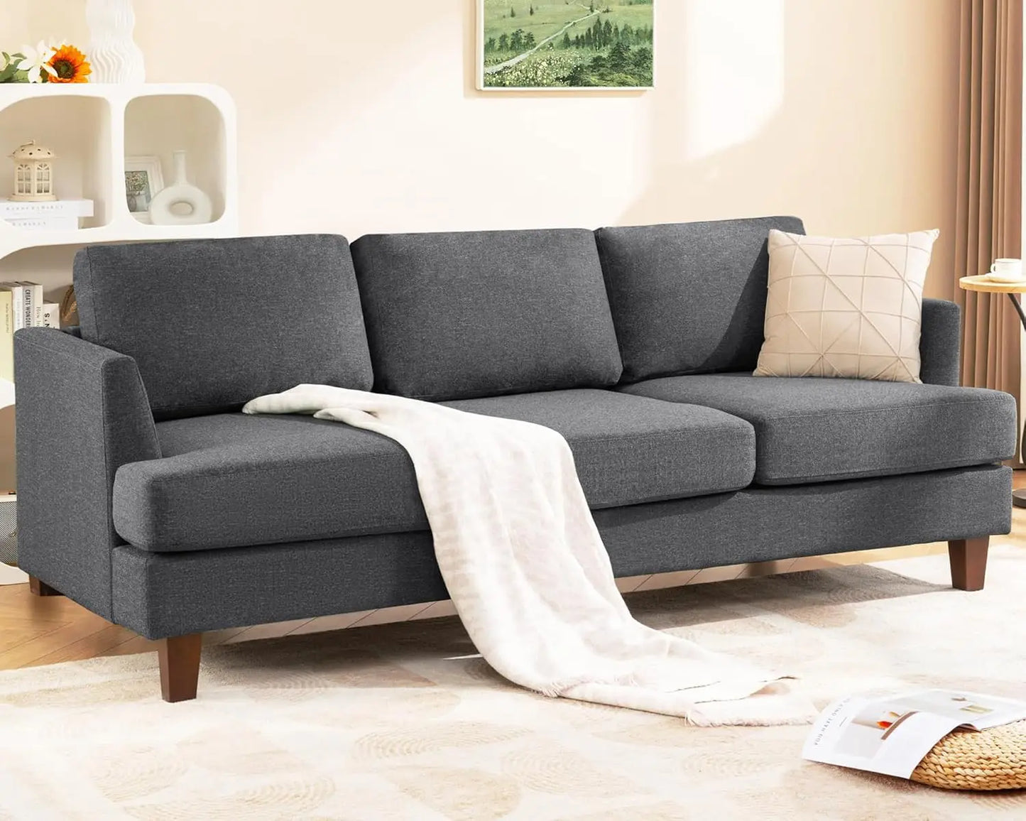 3 Seater Sofa Couch with Deep Seats, 89" Mid Century Modern Upholstered Sofa with Armrests, Comfy Couches , Customized