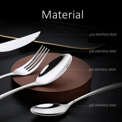 LFGB Certificate 316 Stainless Steel Steak Cutlery 4 Pcs Knives and Spoon and Fork Set Family Gift Classical Flatware Tableware