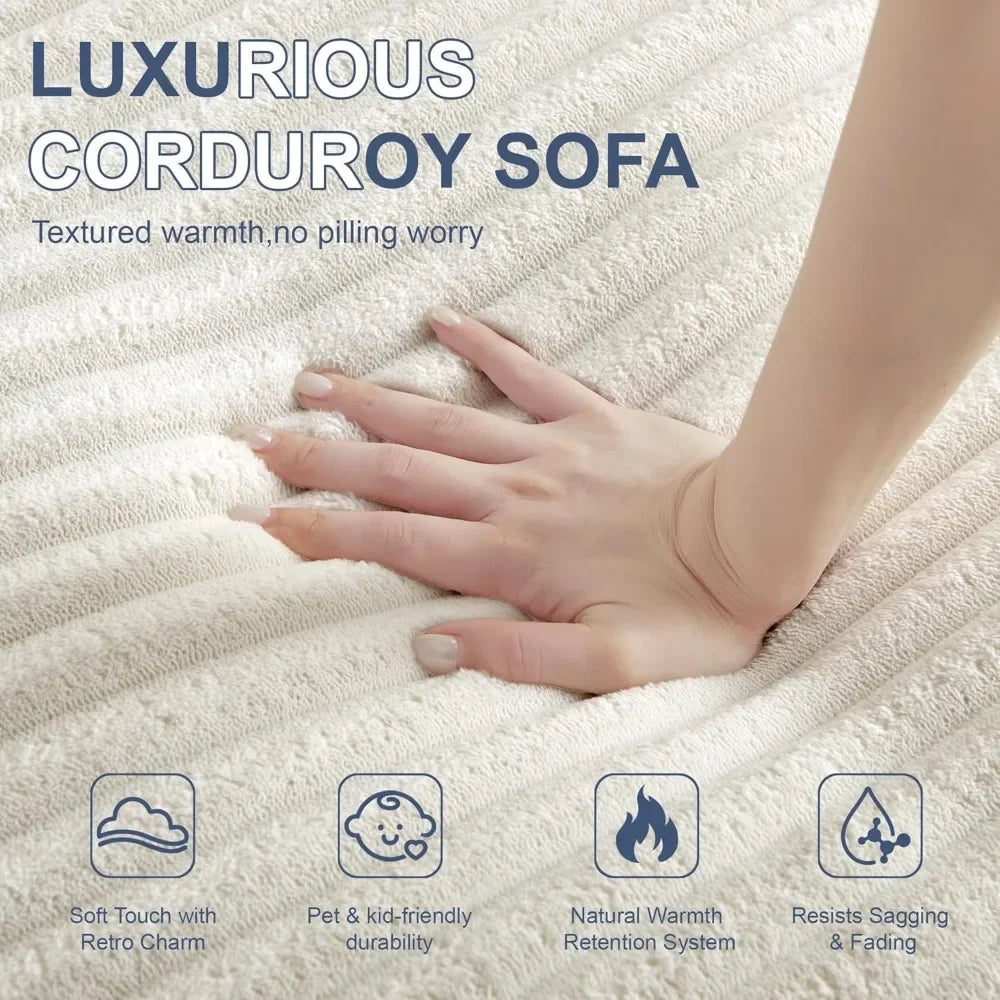 65" Boneless Couch Corduroy Living Room Chairs Luxurious Reading Chair Deep Seat Sleeper Chair Oversized Chaise Lounge Chair