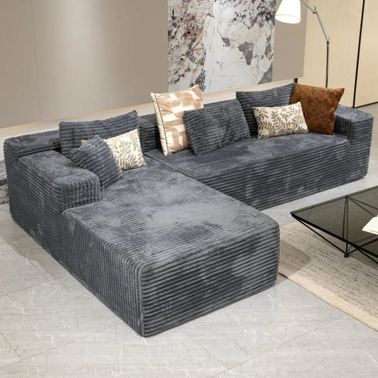 Grey sectional couches for Living Room-Corduroy Couch，104 Cloud Sectional Couch with L-Shape Chaise， Modern Modular Sofa, Deep S