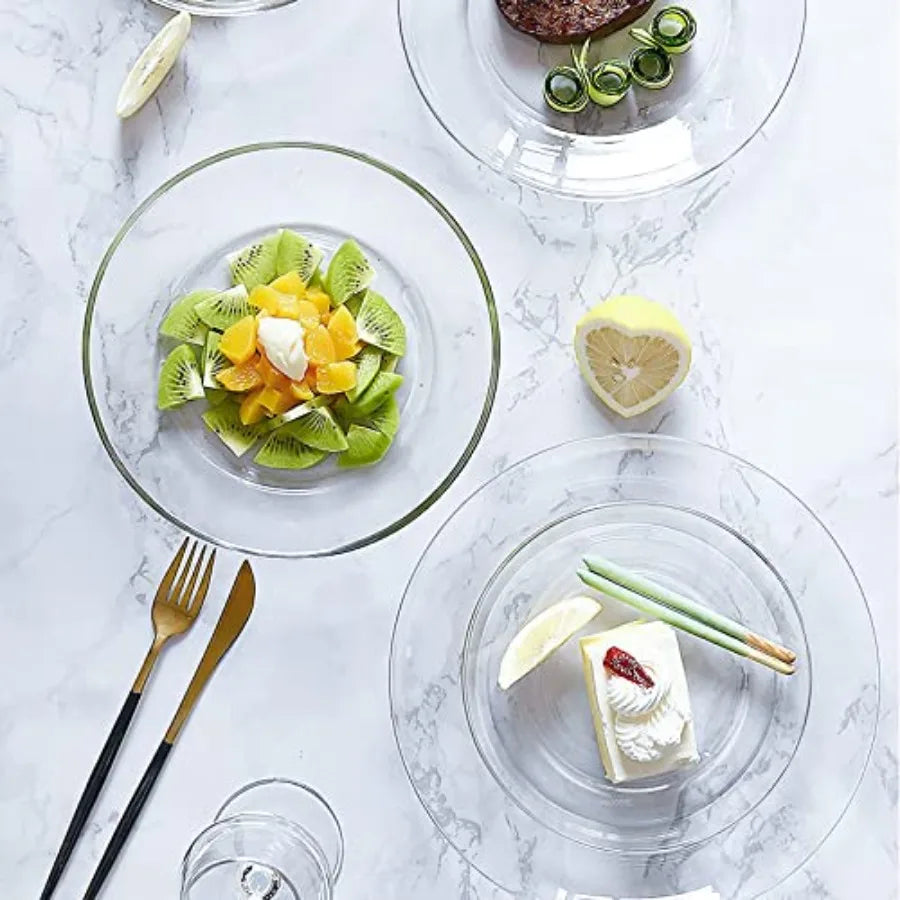 8 Pack Clear Glass Dessert Plates 7.5 for Serving Salad Appetizers Snacks and Fruit Ideal for Dinner Parties and Everyday Use D