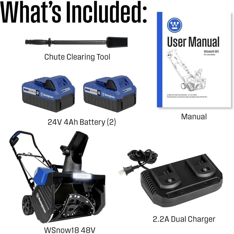 48V Brushless Snow Blower Kit | 18in Steel Auger & LED Light | 25ft Snow Throwing Distance | Snow Joe Compatible