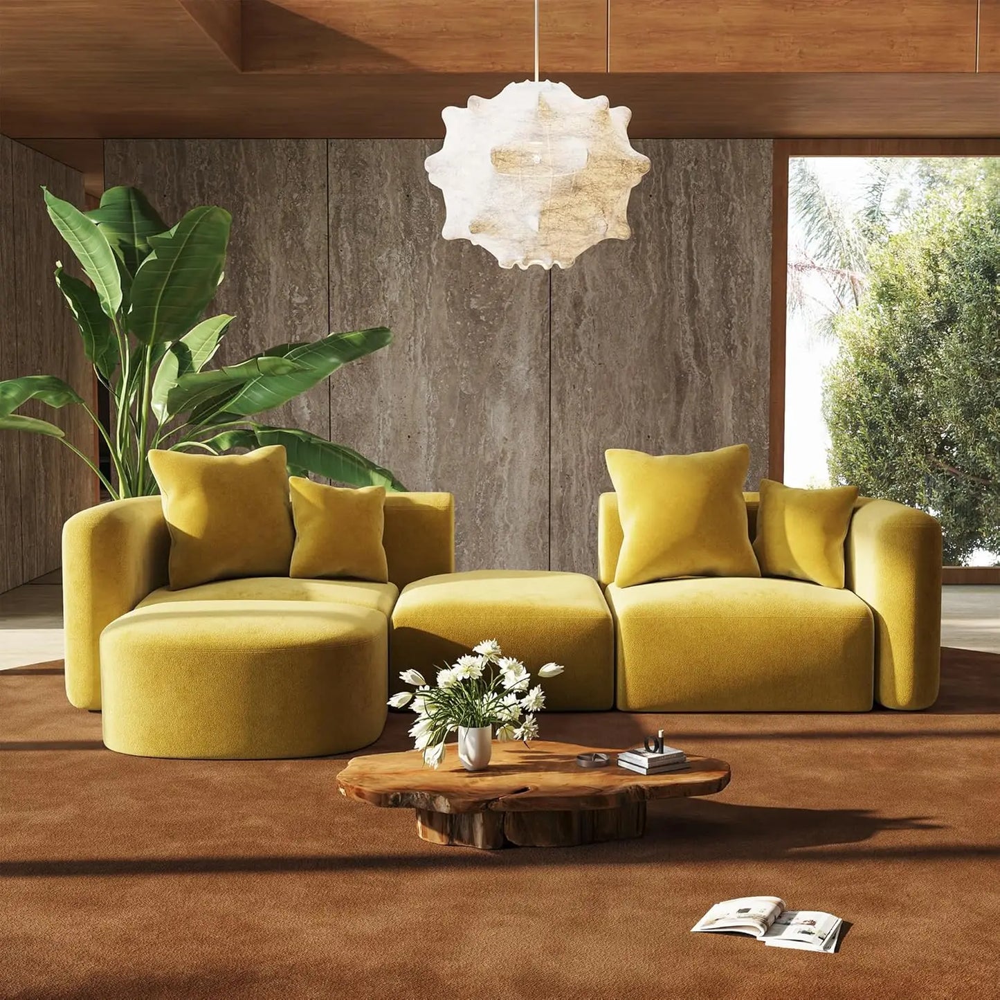 116" Modular Sectional Couches with Ottoman, Luxury Modern Curved Back Sofa, Minimalist Style Oversized 4 Seat Deep, Customized