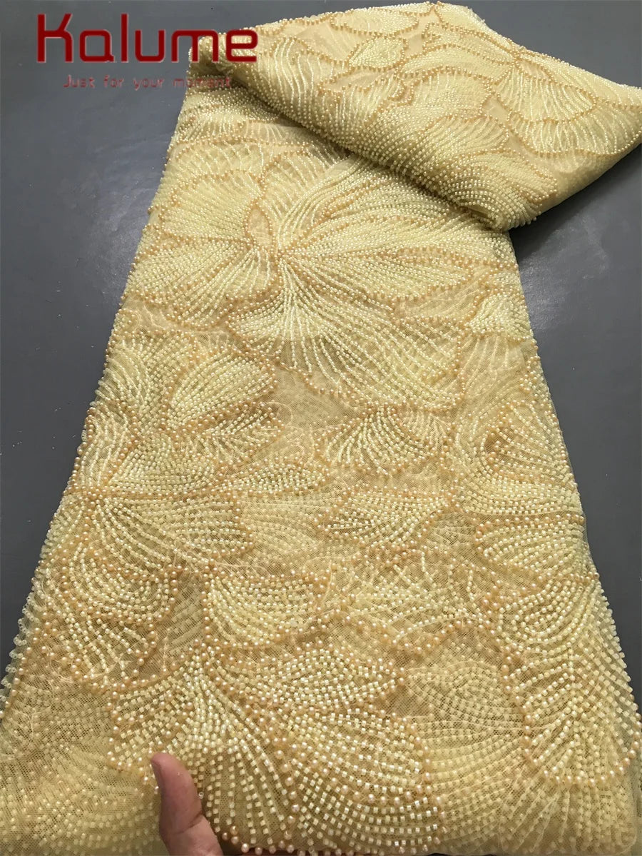 Kalume Lace 2025 African Beaded Tulle Lace Fabric Soft High Quality Mesh Net Lace Fabric with Sequins For Sewing Wedding F4500