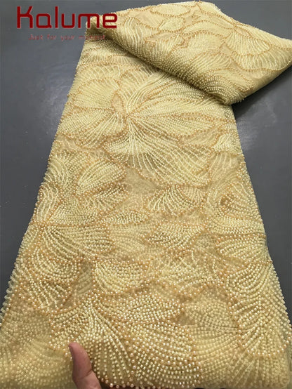 Kalume Lace 2025 African Beaded Tulle Lace Fabric Soft High Quality Mesh Net Lace Fabric with Sequins For Sewing Wedding F4500