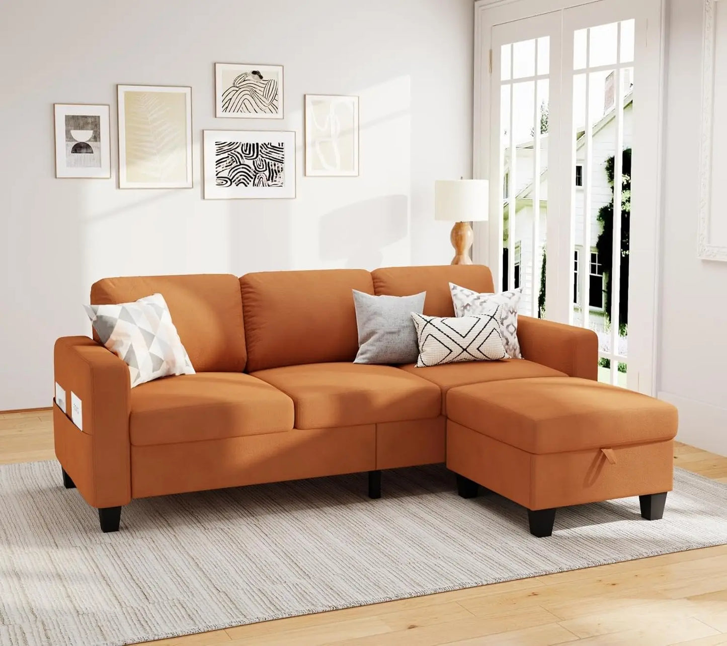 Sectional Couches for Living Room 78" Convertible L Shaped Couch with Storage Ottoman 3 Seater Modern Linen Fabric Sofas