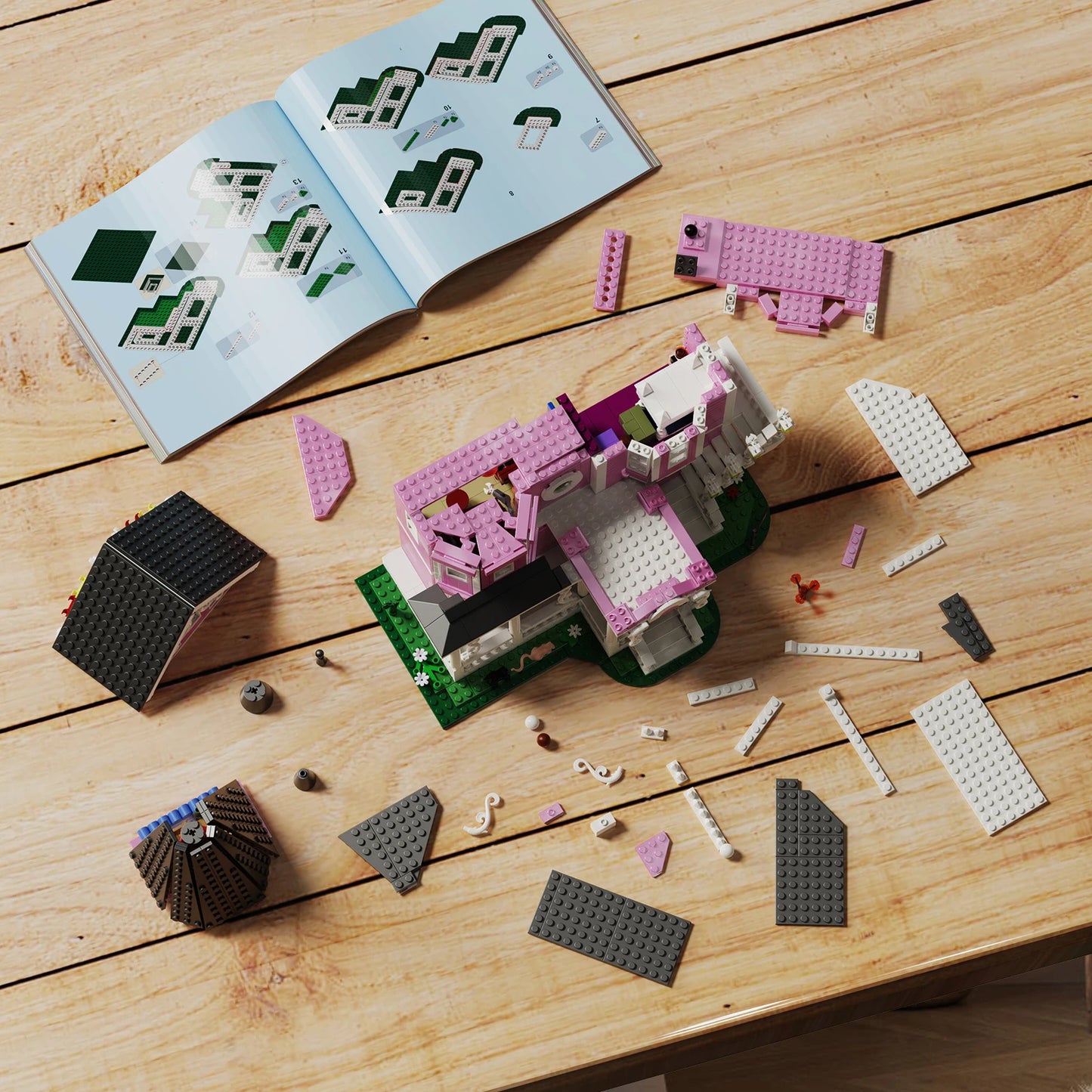 Pink Palace House Building Set with Lights,Coralined Haunted House Blocks Toy Christmas Gifts for Friend(1349PCS)