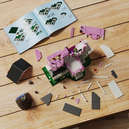 Pink Palace House Building Set with Lights,Coralined Haunted House Blocks Toy Christmas Gifts for Friend(1349PCS)