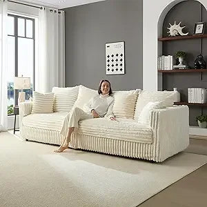 Oversized Cloud Couch, Convertible 4 Deep Seat Foam Sofa Couch, 2 in 1 Plush Corduroy Sofa with 6 Soft Pillows, Modern Mod