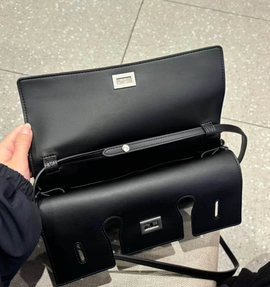 Genuine leather handbag 2025 new niche design lock small square bag vintage motorcycle style cowhide one-shoulder crossbody bag