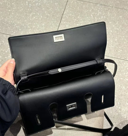 Genuine leather handbag 2025 new niche design lock small square bag vintage motorcycle style cowhide one-shoulder crossbody bag