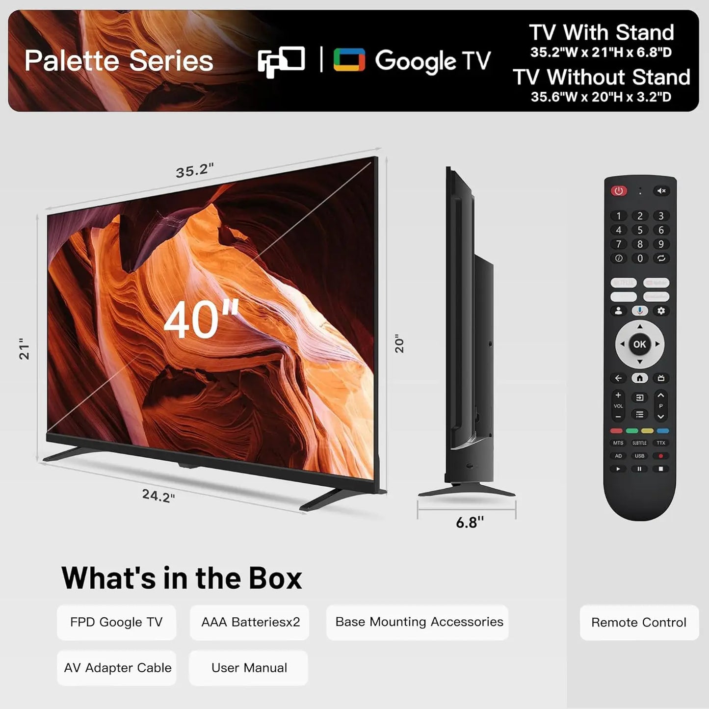 40-inch Smart TV, 1080p Full HD Google TV with Google Play, Google Cast, HDR10, Dolby Audio, Voice Remote, Stream Live TV