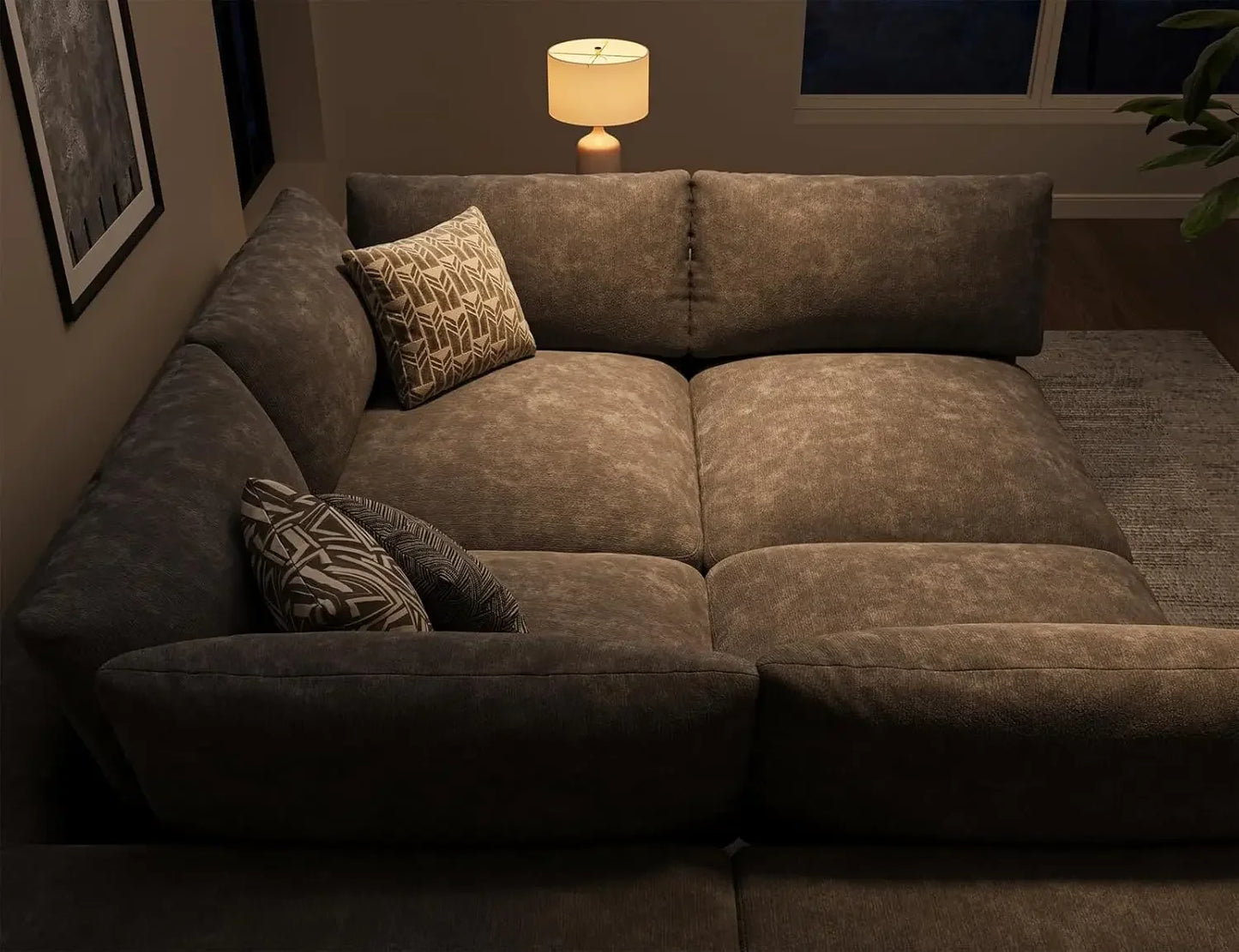 120" Cloud Sectional Couch | Oversize Boneless Couches for Living Room | 4 Seater Modern L-Shape Sofa | Drak Grey, Customized