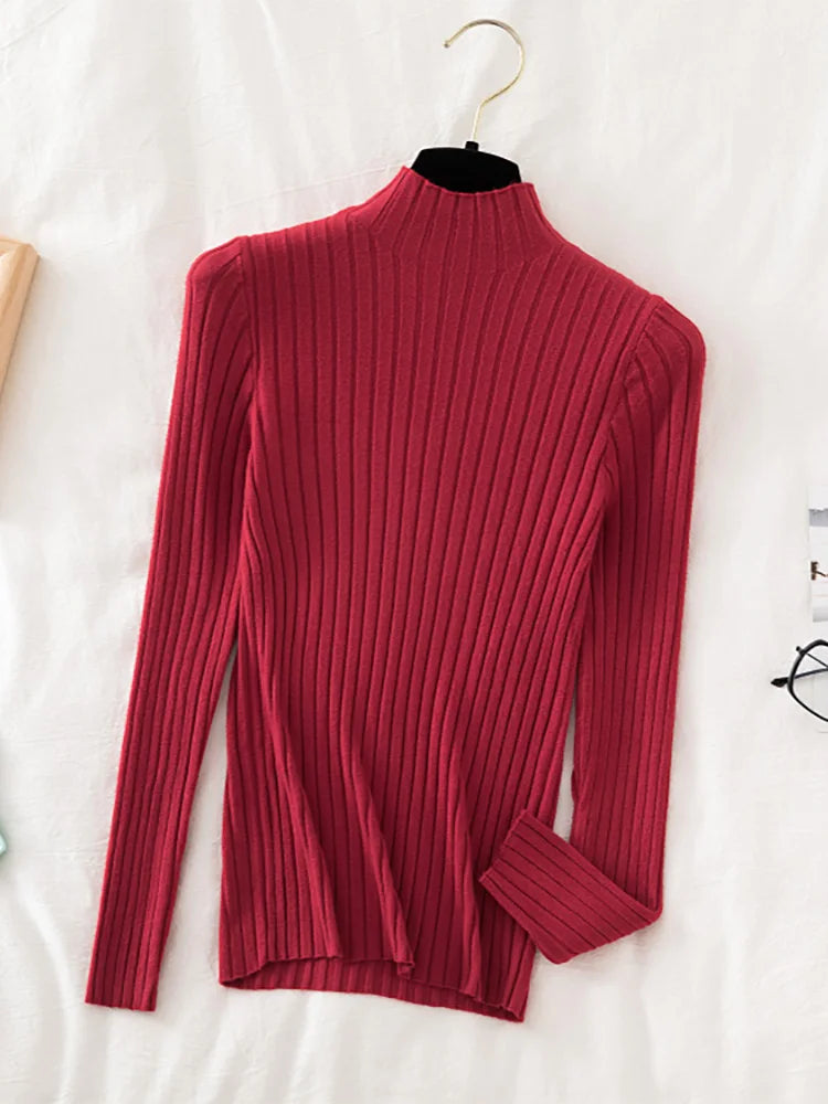 Croysier Pullover Ribbed Knitted Sweater Autumn Winter Clothes Women 2025 High Neck Long Sleeve Slim Basic Woman Sweaters Tops