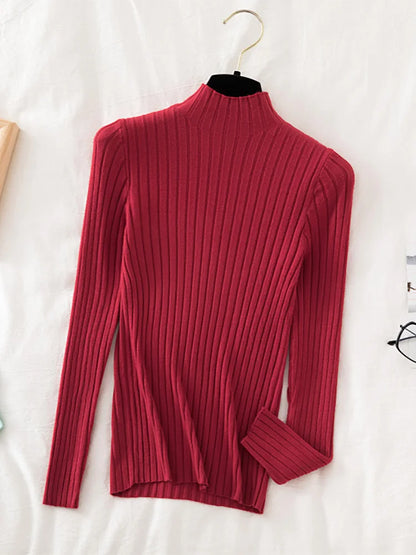 Croysier Pullover Ribbed Knitted Sweater Autumn Winter Clothes Women 2025 High Neck Long Sleeve Slim Basic Woman Sweaters Tops