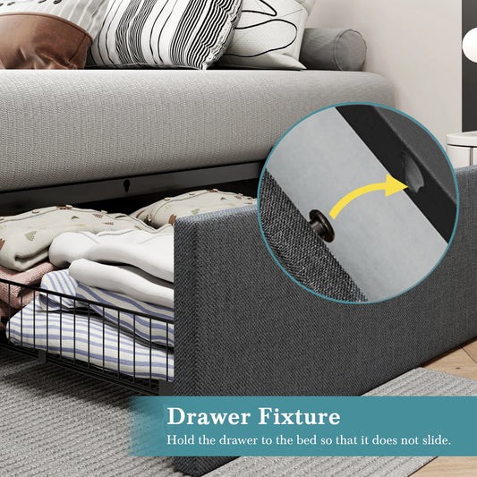 HOOMIC Platform Bed Frame with 3 Storage Drawers, Headboard Compatible, Wooden Slats, No Box Spring Needed, Noises Free Allewie