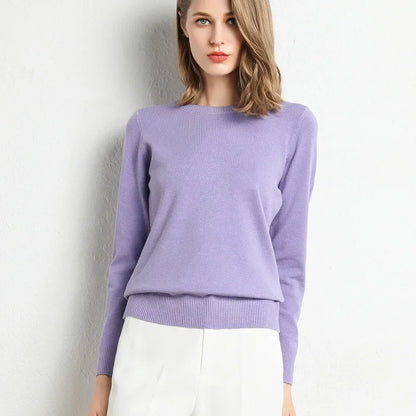 2023 Women Slim O-Neck Pullover Cashmere Wool Blending Sweater Autumn And Winter Long-Sleeved Knit Bottoming Shirt Large Size