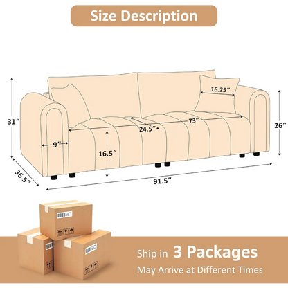 91.5" Modern Boucle Sofa Couch, Comfortable Upholstered Tufted Cloud Couch, 3 Seater Couches for Living Room, Bedroom