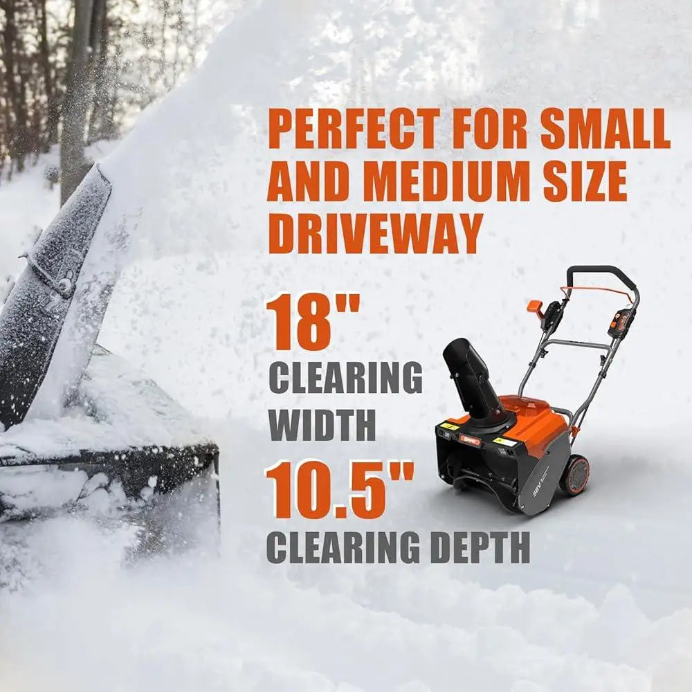 Cordless Snow Blower Battery Powered 18 Inch Remote Chute Control Brushless Motor Quiet Operation 58V 5Ah LED Lights Efficient