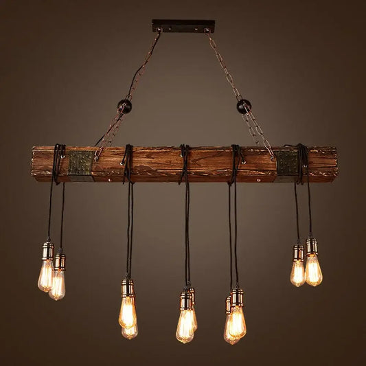 Wooden Beam Light Rustic Farmhouse Chandelier Wooden Pendant Light Fixture for Pool Table Kitchen Island