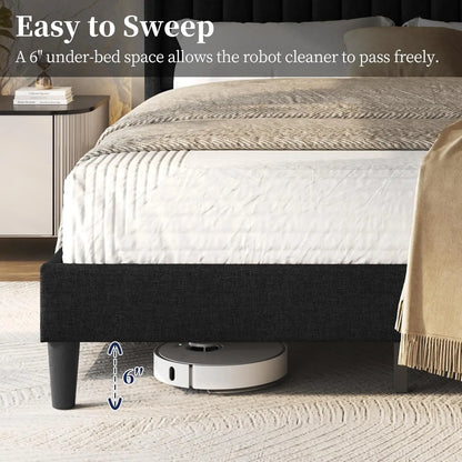 Queen Bed Frame Upholstered Platform Bed with Fabric Headboard, Wing Edge Design/Non-Slip and Noise-Free/Wooden, Customized