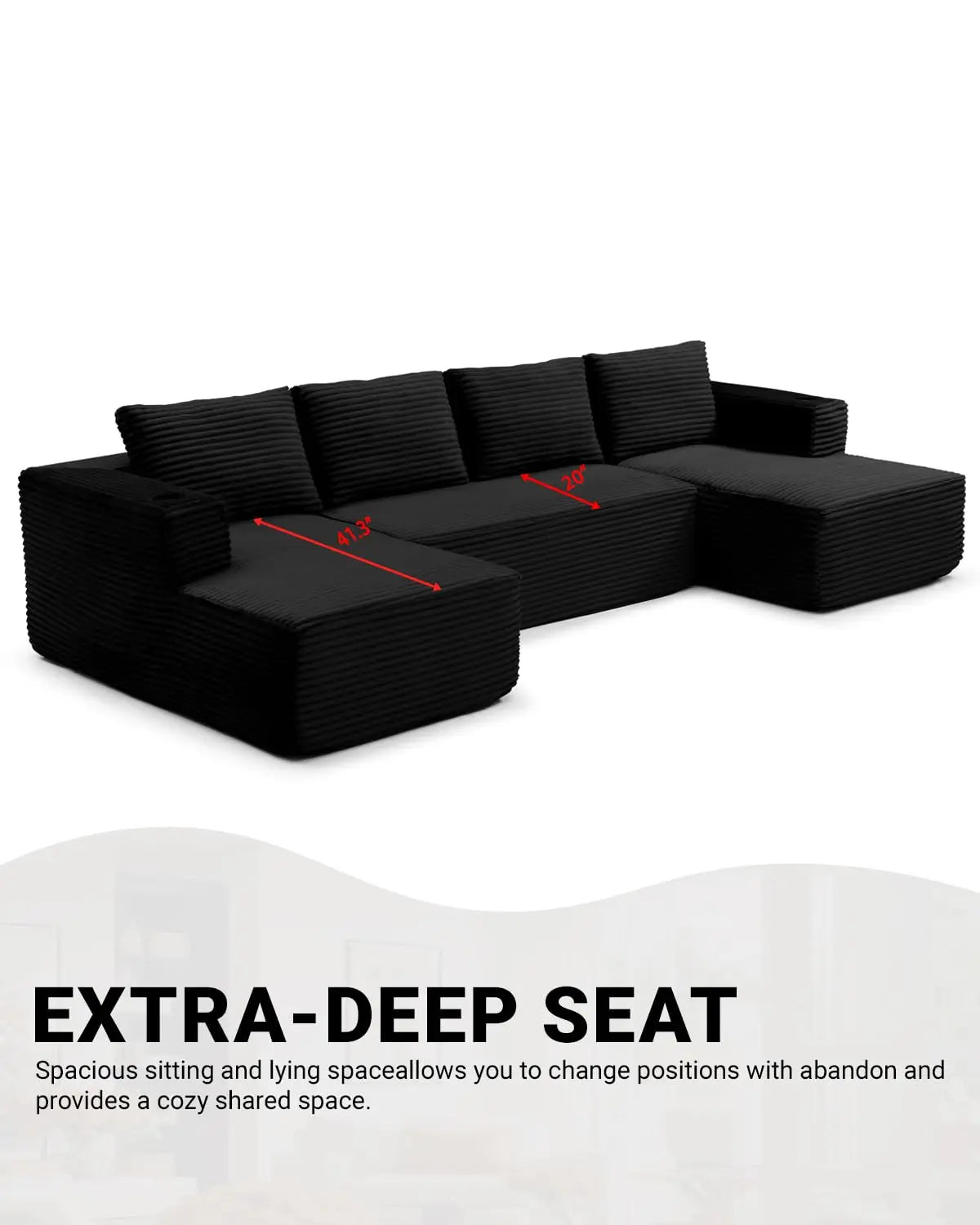132" Modular Sectional Sleeper Sofa, Boneless Cloud Couch for Living Room, U Shaped 5 Seat Sofa with 2 Cup Holders,, Customized