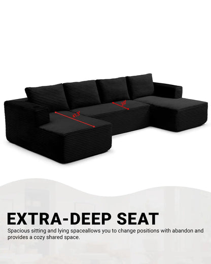 132" Modular Sectional Sleeper Sofa, Boneless Cloud Couch for Living Room, U Shaped 5 Seat Sofa with 2 Cup Holders,, Customized
