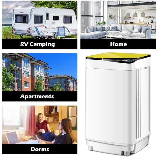Portable Washer and Spin Dryer 7.7lbs Capacity Compact Laundry Washer with Built-in Barrel Light Drain Pump and Long Hose
