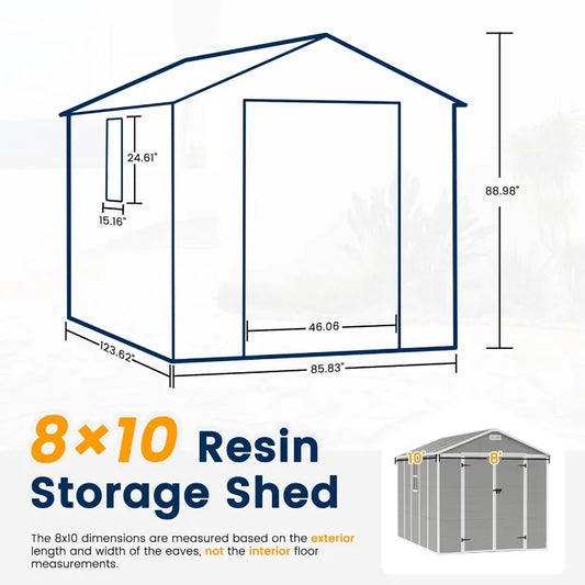 Storage Shed 8 x 10 FT, Resin Outdoor Garden Sheds with Floor Plastic Patio Outdoor Storage with Lockable Door for Tool, Bike