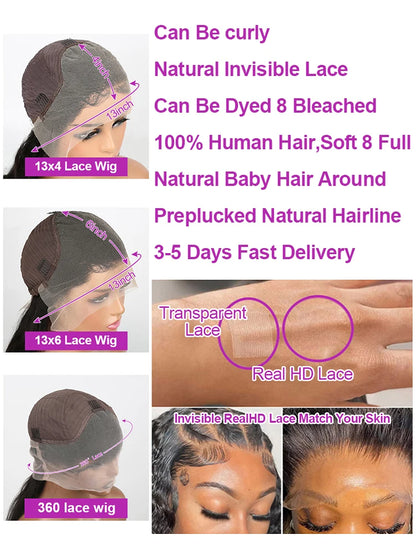 300% Density 13x6 Hd Transparent Loose Deep Wave Lace Frontal Wig Brazilian 40 46 Inch 13x4 360 Curly Lace Front Wigs For Women