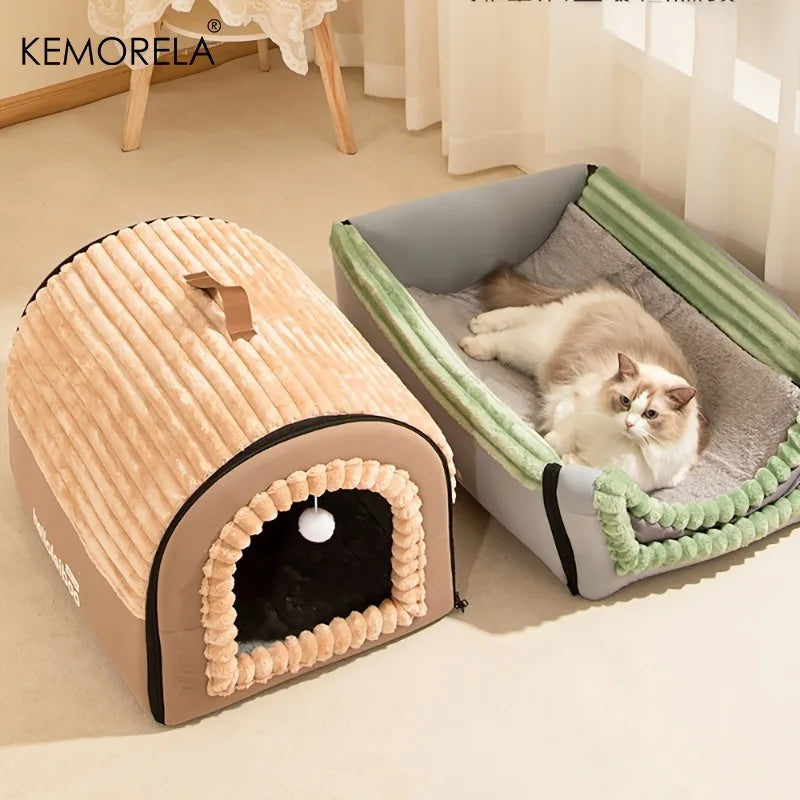 All-Season Enclosed Pet Bed Thickened Portable Dog House & Cat Tent with Washable Bedding Needed Bed for Small Medium Large Dogs