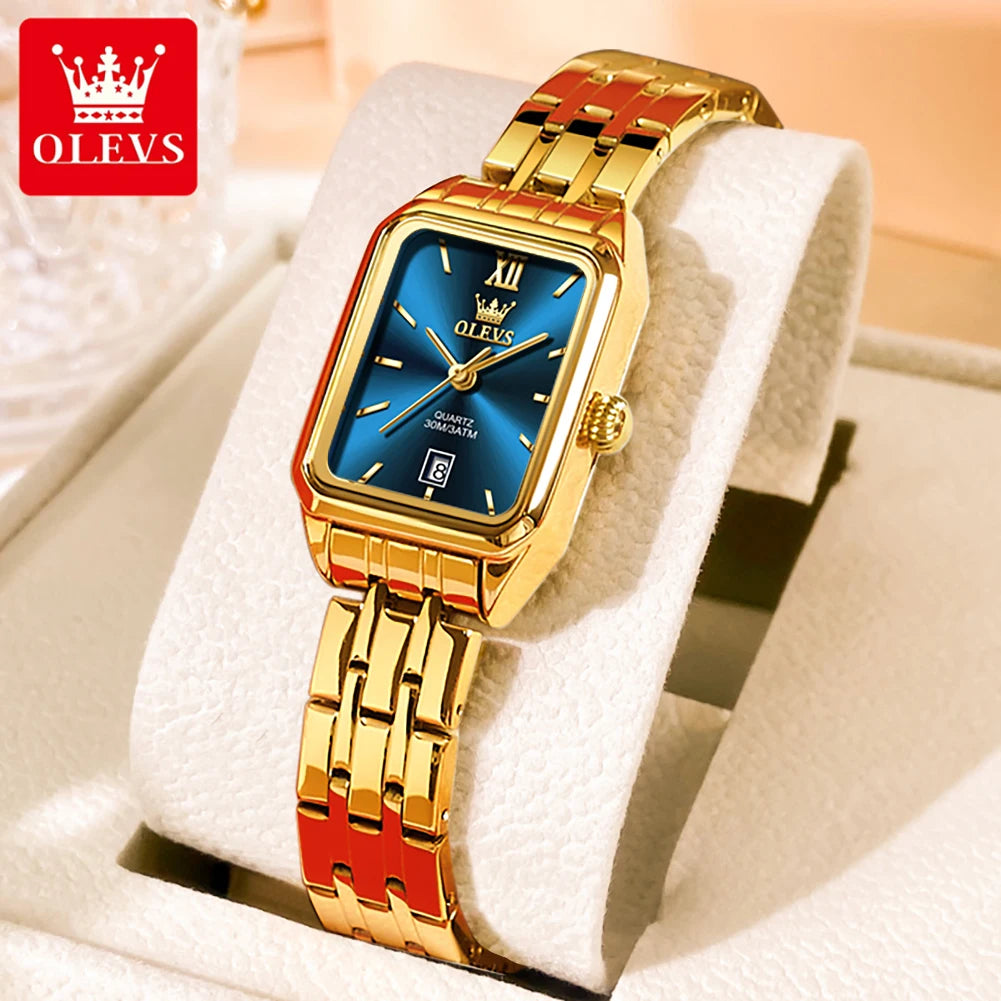OLEVS Original Women's Wacthes Waterproof Stainless steel Calendar New Ladies Watches High Quality Square Dial Wristwatch Set