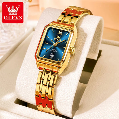 OLEVS Original Women's Wacthes Waterproof Stainless steel Calendar New Ladies Watches High Quality Square Dial Wristwatch Set