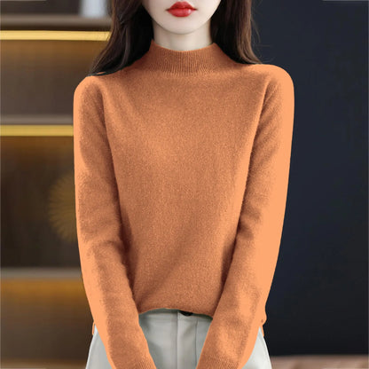 100% Pure Wool Half-Neck Pullover In Autumn And Winter New Cashmere Sweater Women'S Casual Knit Top Warm Jumper Tops 17 Colors