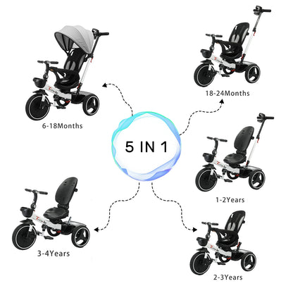 Baby Stroller Tricycle Ride Bike , 5-in-1, Adjustable Canopy, Sitting & Lying,Celerity Disassembly & Assembly,1-5 Years