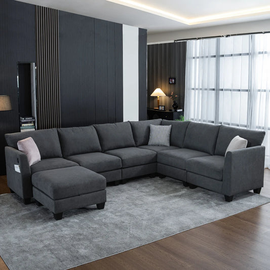 122.8" Luxury Modular L-Shaped Sectional Sofa, Large Cloud Couch w/ Ottoman, Modern Living Room Furniture Set, Soft Comfort