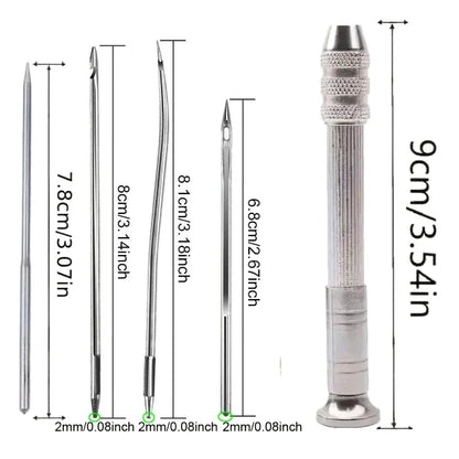 Leather Sewing Needles Kit, Set Contains Silver Leather Sewing Awl, 4 Piece Needle Suitable for Leather Canvas Tent