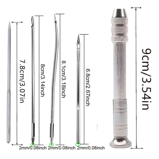 Leather Sewing Needles Kit, Set Contains Silver Leather Sewing Awl, 4 Piece Needle Suitable for Leather Canvas Tent
