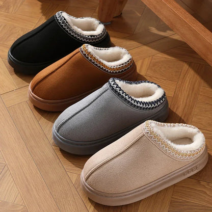 2025 Winter Home Cozy Fluffy Platform Slippers for Women Plush Warm Cotton Non Slip Indoor Unisex Shoes