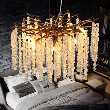 23.6-inch Modern Golden Pendant Light with Cascading Crystal Strands, High-End Decorative Lighting Fixture (Bulb Not Included)