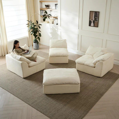 109 Modern Cloud Couches for Living Room, Deep Seat Convertible L-Shape Boneless Couch with Ottoman, Oversized Comfy 3-Seater Co