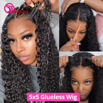 Glueless Wigs Human Hair Ready To Wear Pre Cut 4x4 5x5 Hd Lace Closure Deep Wave Curly Human Hair Wigs Brazilian Water Wave Wig