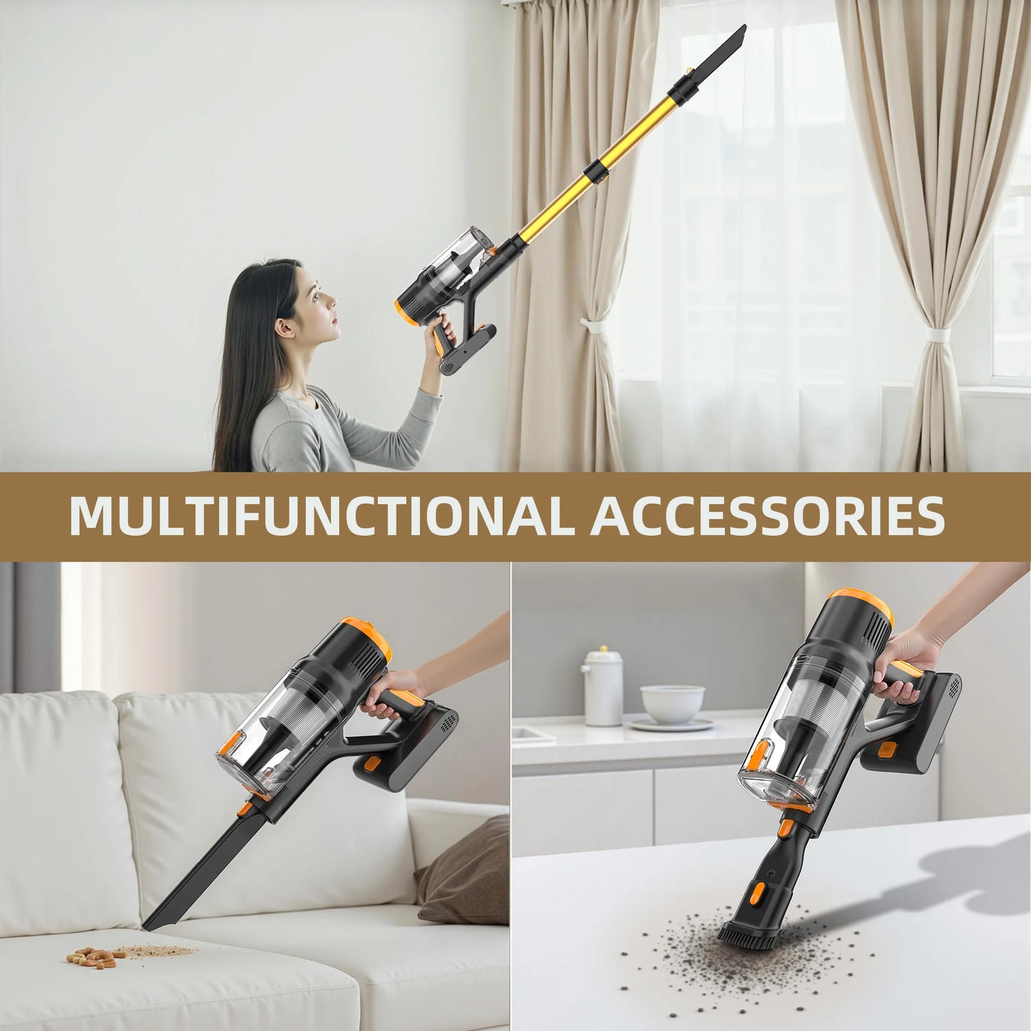 DSV112A Free-Standing Design Cordless Vacuum Cleaner 550W 45000PA – Powerful Brushless Motor, Handheld Home Vacuum