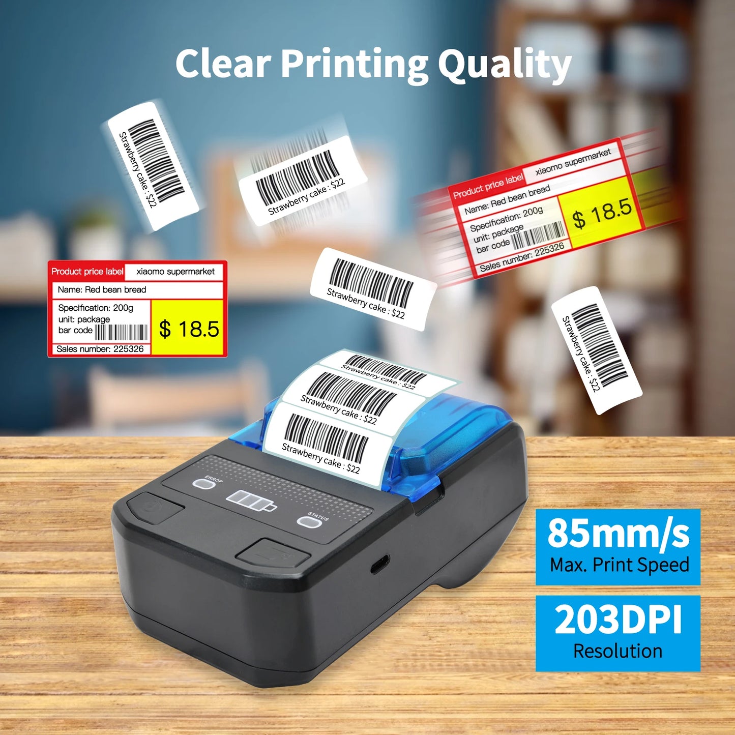 Portable Thermal Label Maker Wireless BT Mini Label Printer 58mm Barcode Printer for Retail Price Tag Warehouse Label Printing