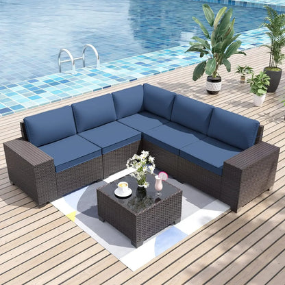 Patio Furniture Sets 6 Pieces Patio Sectional Outdoor Furniture Patio Sofa Chairs Set All Weather PE Rattan Wicker Couch Conver