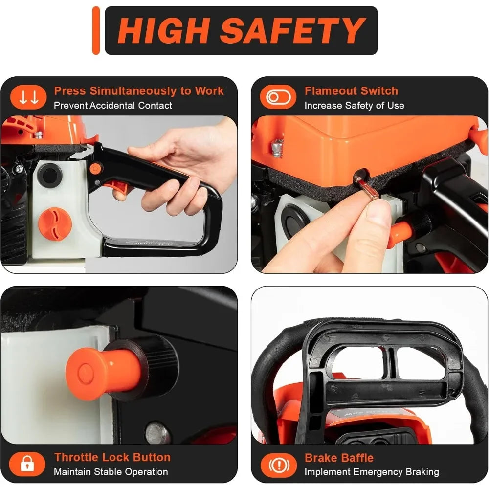 2 Stroke Gas Powered Chainsaw 58CC 20 Inches Gas Chainsaw Handheld Cordless Chain Saw for Tree Trimming Wood Cutting